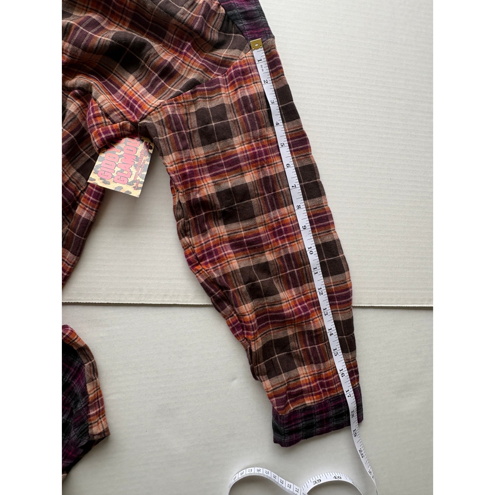 Giddy Up Glamour Womens Xl Plaid Patchwork Tunic Top Orange Purple Boho Nwt — image 8 of 8